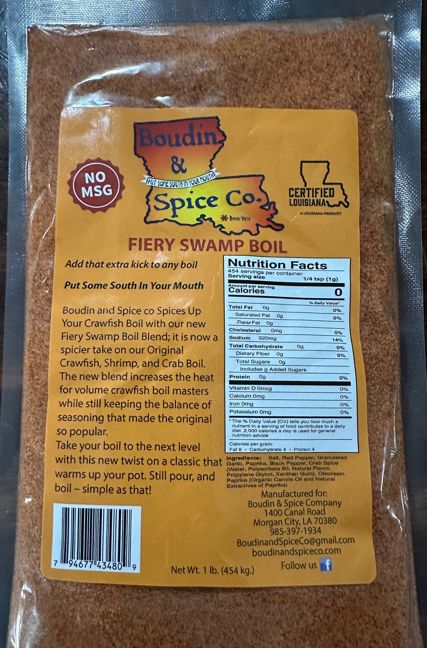 1 LB Fiery Swamp Boil Crab, Crawfish Boil and Shrimp Boil (INT) Boudin and Spice Co.